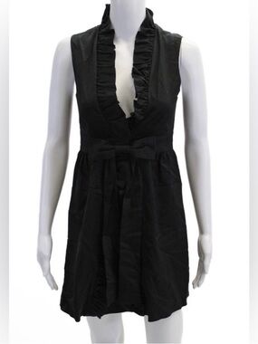 ALICE + OLIVIA Black Deep V-Neck Ruffle Trim Mini Dress - Size S